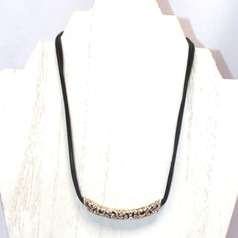 Brighton Silver Rhodium Plated and Leather Cord Adjustable Necklace